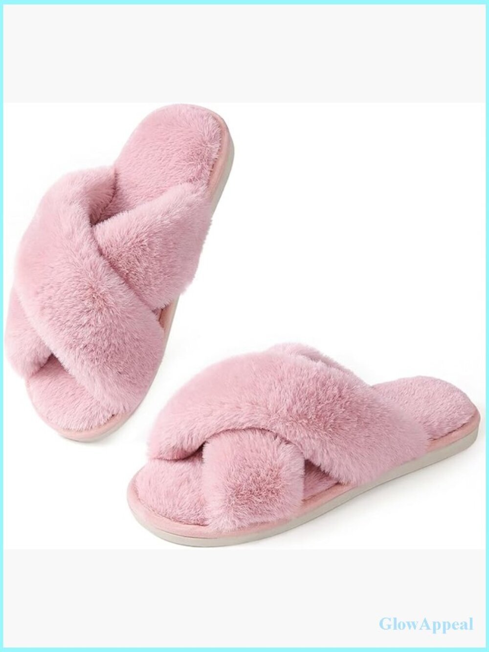 Memory Foam Open Toe Fuzzy Slippers Cross Band Anti-Slip